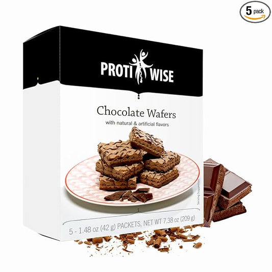 ProtiWise High Protein Wafers | Chocolate | 15g Protein Per Serving, Low Carb, Low Sugar, High Fiber Snack | Gluten-Free, Keto-Friendly for Hunger Control | 5/Box