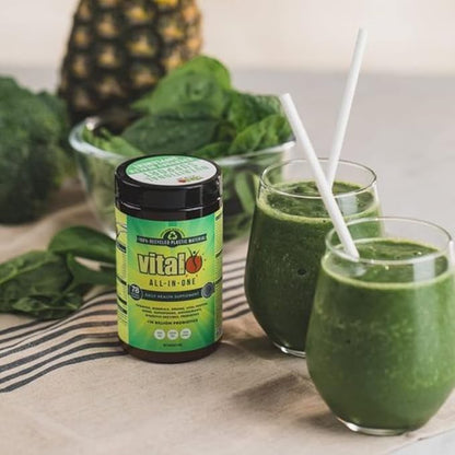 Vital All-in-One Daily Powdered Supplement - Natural Greens Superfood Powder for Energy & Health, Super Greens Powder Drink Mix with Probiotic & Antioxidant Support - 10.58 oz (300 g)