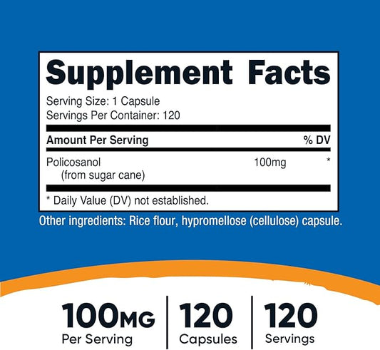 Nutricost Policosanol 100mg, 120 Capsules - Gluten Free, Non-GMO, and Vegetarian Friendly