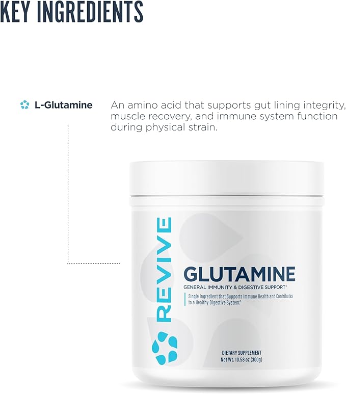 Revive Gut L-Glutamine Powder MD - Muscle Recovery & Immune System Booster for Adults - Promotes Digestive Health & Reduces Muscle Soreness - Immunity & Digestion Vegan Pure L Glutamine Supplement
