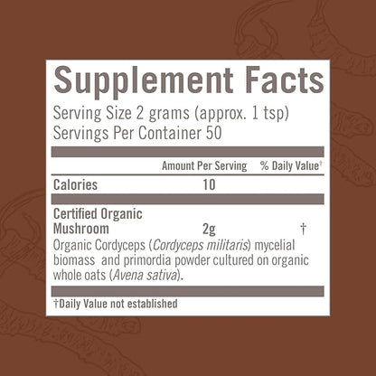 OM MUSHROOM SUPERFOOD Cordyceps Organic Mushroom Powder, 3.5 Ounce, 50 Servings, Energy, Power, Stamina and Endurance Support, Superfood Supplement for Sports Performance