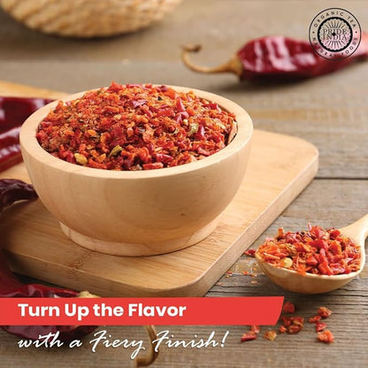 Pride Of India – Red Chili Flakes – Gourmet Spice/Culinary Must Have – Pleasant Heat/Distinct Flavor & Aroma – Sprinkle onto Pizza/Pasta/Flatbread – Easy to Store – 6 oz. Medium Dual Sifter Jar