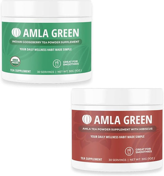 Amla Powder & Green Tea Superfood Supplement with Indian Gooseberries & Hibiscus, Organic, Vegan, 30 Servings