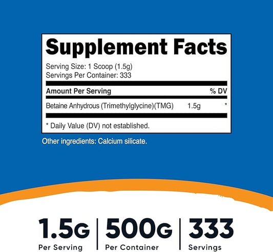 Nutricost Betaine Anhydrous Trimethylglycine (TMG) Powder 500G (2 Bottles)