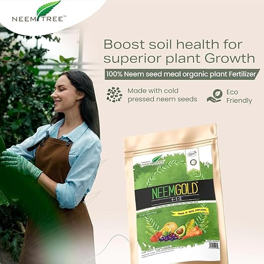 NeemTree Neem Gold (4-1-2) 4 Pounds Organic - Neem Seed Meal Fertilizer- Seed Meal for Indoor and Outdoor Plants, Lawn & Garden Growth - Vegan Neem Seed Meal Fertilizer | OMRI Approved
