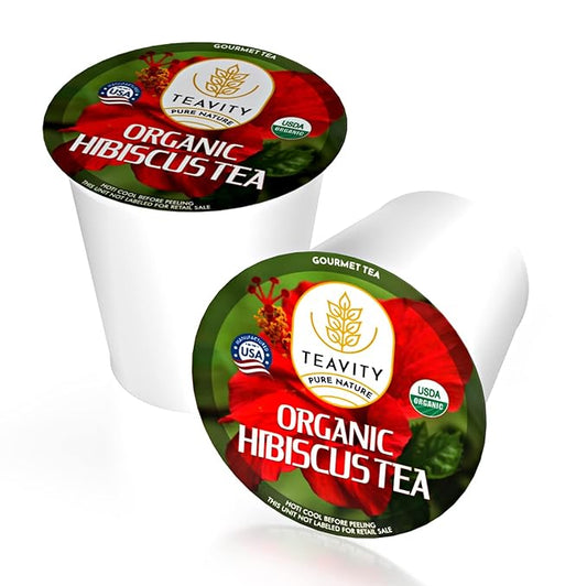 Organic Hibiscus Sabdariffa Tea Organic Naturally Decaf Tea Pods for Keurig by Teavity (36 Tea Pods)