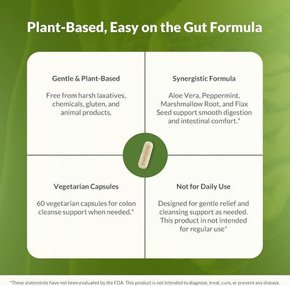 Natural Wellness Colon Cleanse – Gentle Detox with 7 Plant-Based Herbs – Supports Digestion & Regularity – Gluten Free, Vegetarian Capsules – 60 Count