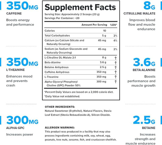 LEGION- All Natural Nitric Oxide Preworkout Drink to Boost Energy, Creatine Free, Naturally Sweetened, Beta Alanine, Citrulline, Alpha GPC (Lemon Lime)