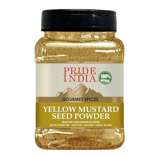 Pride Of India – Yellow Mustard Ground – Gourmet Spice - Ideal for Pickles/Mustard Dressing/Sauces/ Hotdogs – Preservatives & Additives Free – Easy to Store – 8oz. Medium Dual Sifter