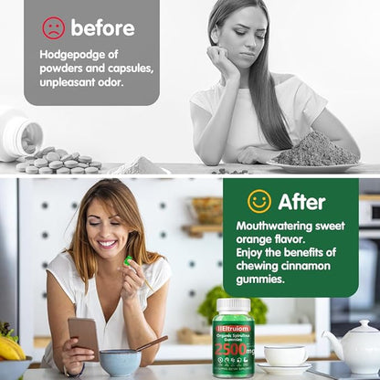 Spirulina Gummies, Organic Spirulina 2500mg Enhanced Daily Energy - Your Daily Super Greens with Sea Moss, Chlorophyll, GLA, Non-GMO, Gluten Free, 120 Vegan Gummies