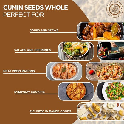 Pride of India - PACK of 6 - Cumin Seed Whole – Gourmet Indian Spice – Excellent for Culinary Uses – Fresh and Quality Seeds – Adds Flavor & Aroma - Easy to Store – 8 oz. Medium Dual Sifter Bottle