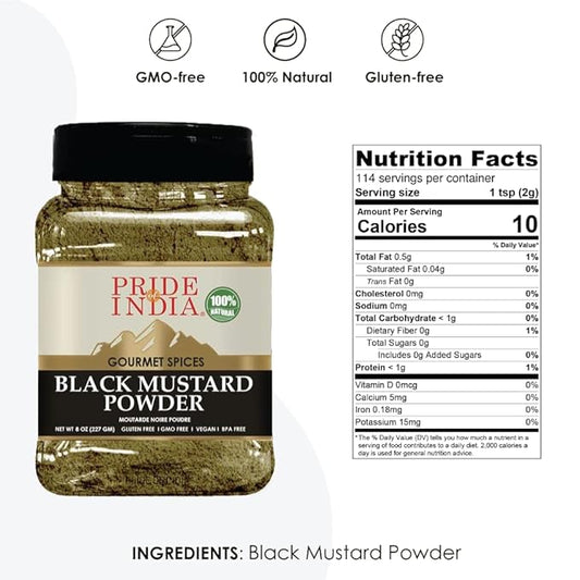 Pride Of India- Organic Black Mustard Seed Ground - 18 oz (510gm) Large Dual Sifter Jar - Certified Pure Indian Vegan Spice- Best for Pickling, Chutney, Indian Food- Offers Best Value for Money