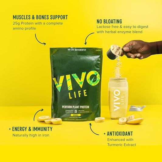 Vivo life Perform Plant Protein Powder - Pea & Hemp Protein Blend with BCAA (34.85 oz, Banana & Cinnamon)