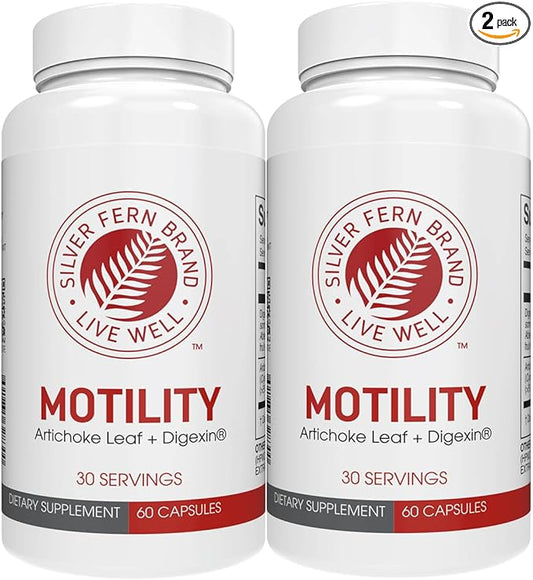 Silver Fern Brand Motility- Non-Laxative Constipation and Slow Motility Boost - 120 Capsules, 60 Day Supply - Contains Artichoke Leaf, Tender Okra Pods, & Winter Cherry
