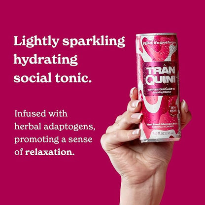 Tranquini Calming Drink With Herbal Adaptogens | Sparkling Water Stress Relief Beverage | Sugar Free, Non Alcoholic, Soda Replacement, Gluten Free, Vegan - 250ml Hibiscus (6 cans)