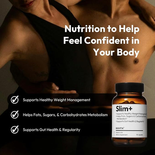 BigVita Slim+ | Supports Healthy Metabolism, Gut Health & Carb Blocking - Vegan, Hormone-Free, 90 Capsules
