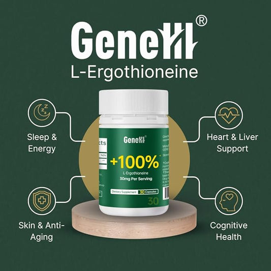 L-Ergothioneine Supplement, 30mg(EGT)/Serving, 6X Ergothioneine Mushroom Extract Supplements Longevity, Immune Support, Heart Health & Brain Supplement, Lab Tested, Made in USA (30 Servings)