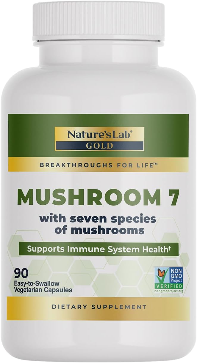 Nature's Lab Mushroom 7 Organic Blend - Benefits The Immune System, Cell Function and Endurance - 90 Capsules (45 Servings)