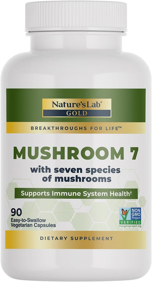Nature's Lab Mushroom 7 Organic Blend - Benefits The Immune System, Cell Function and Endurance - 90 Capsules (45 Servings)