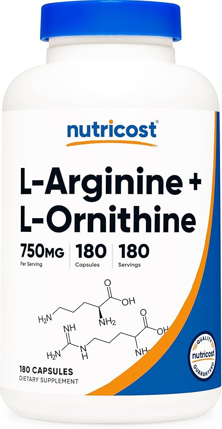 Nutricost L-Arginine L-Ornithine 750mg; 180 Capsules