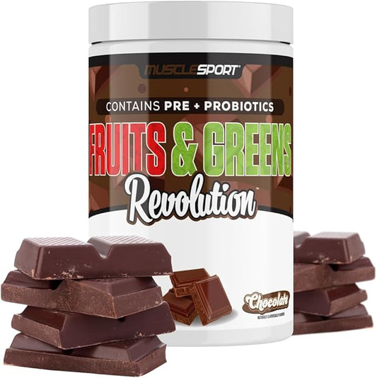 Musclesport Fruits & Greens - Fruit, Vegetable and Antioxidant Supplement, Including Wheat Grass and Spirulina, Added Fiber and Probiotics - 30 Servings (Chocolate)