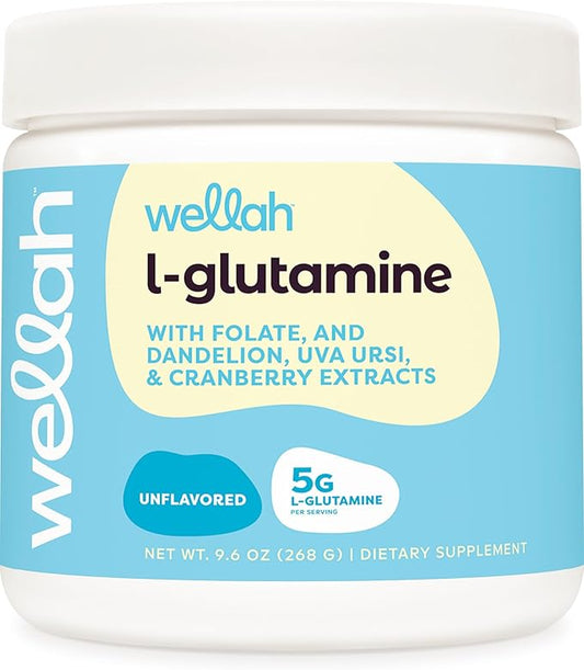Wellah L-Glutamine Powder Unflavored (50 Servings) - 5g L-Glutamine Per Serving, Sweetened with Stevia