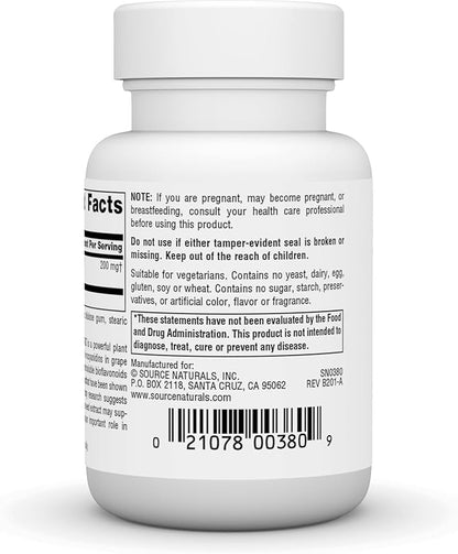 Source Naturals Grape Seed Extract, Proanthodyn 200 mg Antioxidant Protection & Supports Healthy Aging Brain - 30 Tablets