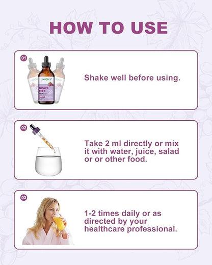 Grape Seed Liquid Drops, Organic Grape Seed Extract Supplement Standardized to 95% Polyphenols, High Absorption Vitis Vinifera Seed Tincture with Vitamin C & E, Alcohol Free, Non-GMO (4 FL OZ)