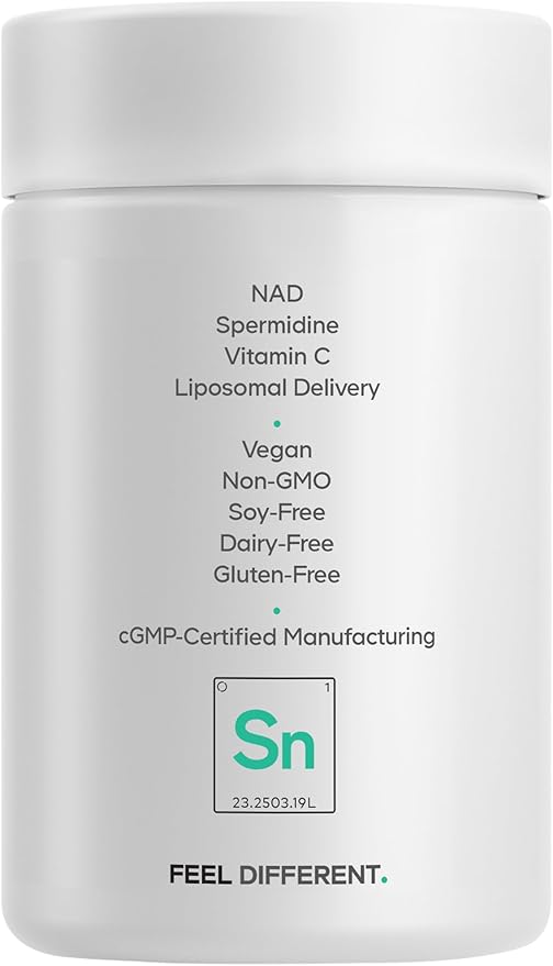 Codeage Liposomal Spermidine NAD+ Spermidine Supplement - 500 Mg NAD+ Vitamin C - Liposomal Delivery - Nicotinamide Adenine Dinucleotide Pills - 1 Capsule Per Serving - Vegan, Non-GMO - 30 Capsules