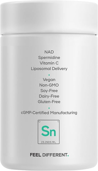 Codeage Liposomal Spermidine NAD+ Spermidine Supplement - 500 Mg NAD+ Vitamin C - Liposomal Delivery - Nicotinamide Adenine Dinucleotide Pills - 1 Capsule Per Serving - Vegan, Non-GMO - 30 Capsules