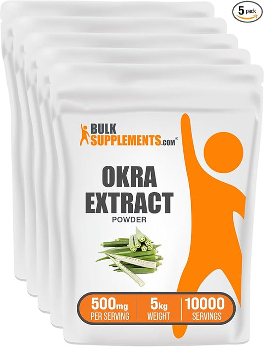 BulkSupplements.com Okra Extract Powder - Okra Supplement, Okra Powder, Herbal Extract Supplement - Vegan & Gluten Free, 500mg per Serving, 5kg (11 lbs) (Pack of 5)