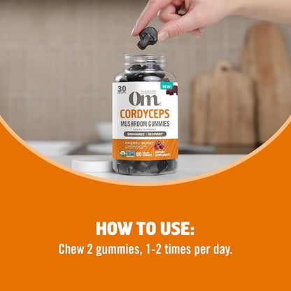 OM MUSHROOM SUPERFOOD Cordyceps Gummies, USA Grown Organic Mushrooms, Supports, Endurance, Energy, & Recovery, 60 Count, 30 Servings Gummy Supplements