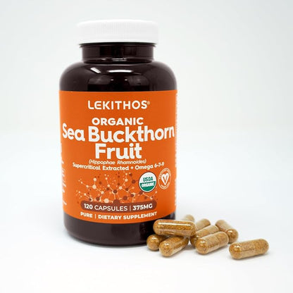 Organic Sea Buckthorn Fruit Supplement, 120 Capsules, 375mg, USDA Organic, Supercritical Extracted with Omega 6-7-9