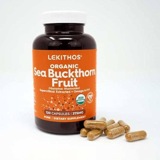 Organic Sea Buckthorn Fruit Supplement, 120 Capsules, 375mg, USDA Organic, Supercritical Extracted with Omega 6-7-9
