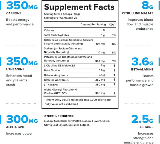 LEGION Pulse Pre Workout - All Natural Nitric Oxide Preworkout Drink to Boost Energy, Creatine Free, Naturally Sweetened, Beta Alanine, Citrulline, Alpha GPC (Blue Raspberry)