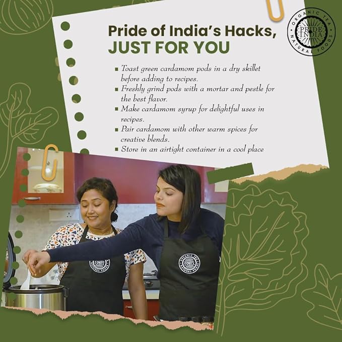 Pride of India – Green Cardamom Whole – Gourmet & Aromatic Spice – Flavoring agent for bakes/teas/drinks & more – Full Bodied Green Pods – 6 oz. Medium Dual Sifter Jar