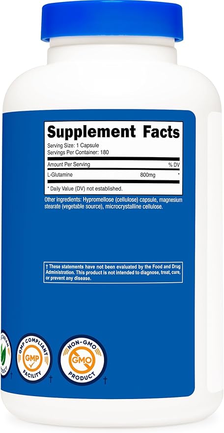 Nutricost L-Glutamine 800mg, 180 Capsules - Gluten Free, Non-GMO