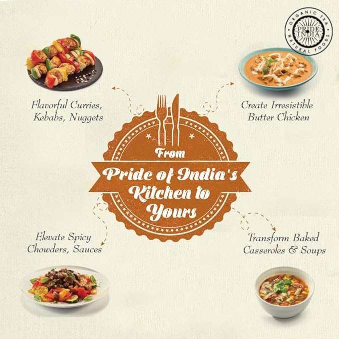 Pride of India | Butter Chicken Kebab Seasoning Marination Spice 1.7 oz (48 gm) Small Dual Sifter Bottle | Gourmet Spice Blend Ideal for Grilling, BBQ & Roasting | Prepare Juicy Kebabs, Chicken, Wraps, Pizza | Vegan, Gluten-Free, Preservatives Free