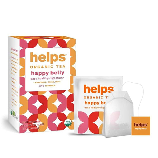 HELPS TEAS | Helps Happy Belly Tea | Organic Digestive herbal Tea With Green Anise, Chamomile, Mint and Turmeric | 16 Tea Bags |