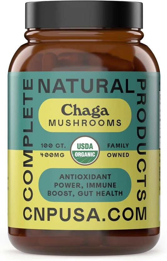 Complete Natural Products Organic Chaga Mushroom Capsules - 100ct, Organic Antioxidant Power, Immune Boost, Gut Support, Non-GMO, Gluten Free, Vegan