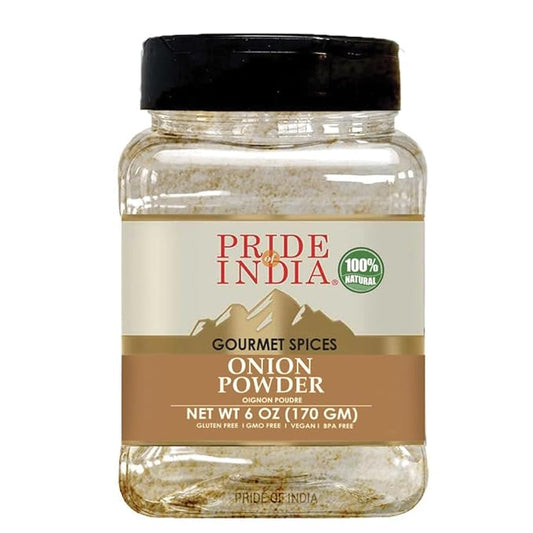Pride of India | Onion Fine Ground 6 oz (170 gm) Medium Dual Sifter Jar | Gourmet Spice for Cooking | Pantry Essential | Adds Flavor to Sauces/Dips/Rubs/Marinades | Easy to Store