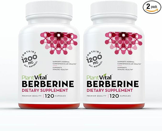 Plantvital Berberine 1200mg (2 caps) Non-GMO Supplement for Immunity Support and Normal Cardiovascular Health - 240 Count, Vegan, and Made in The USA