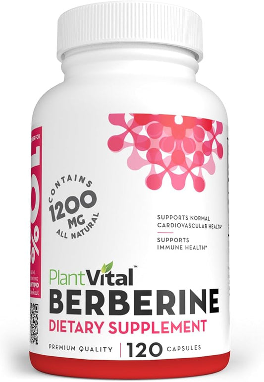 PlantVital Berberine 1200mg (2 caps) Non-GMO Supplement for Immunity Support and Normal Cardiovascular Health - 120 Count, Vegan, and Made in the USA