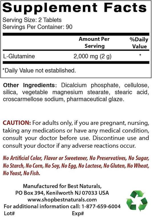 Best Naturals L-Glutamine 1000 mg 180 Tablets (180 Count (Pack of 2))