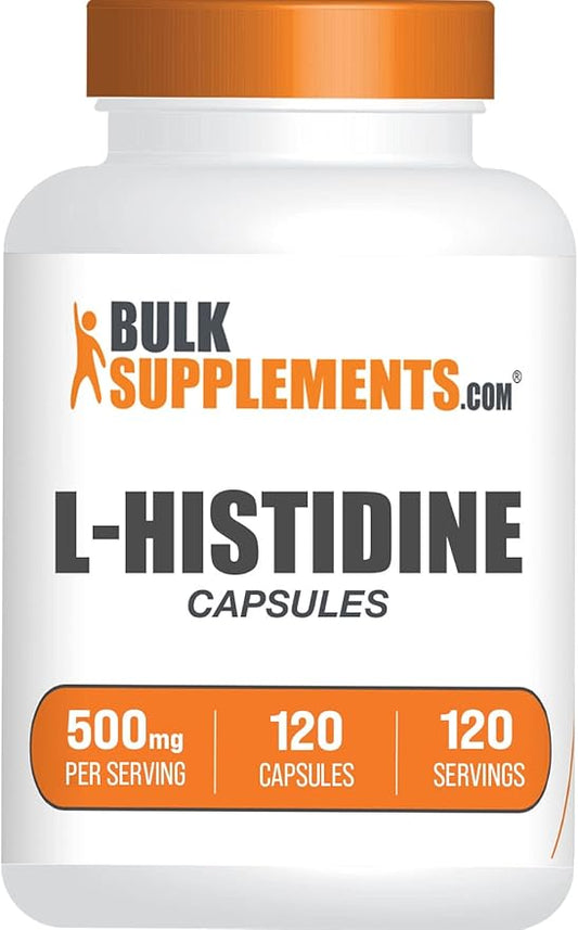 BulkSupplements.com L-Histidine Capsules - as L-Histidine Base, Histidine Supplement - Essential Amino Acid & Gluten Free, 1 Capsule per Serving, 120 Capsules (Pack of 1)