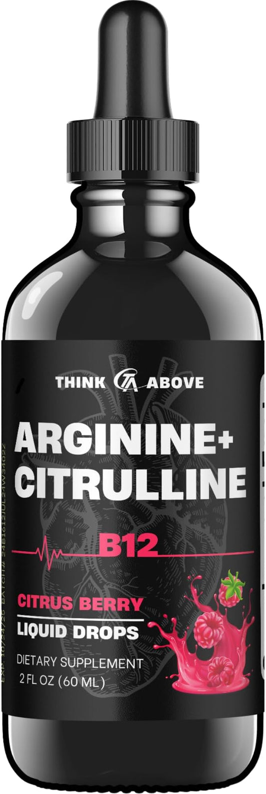 L-Arginine + L-Citrulline Liquid Drops with Vitamin B12 – Citrus Berry Flavor, 2 fl oz (60 ml) - Fast Absorption, Easy-to-Use