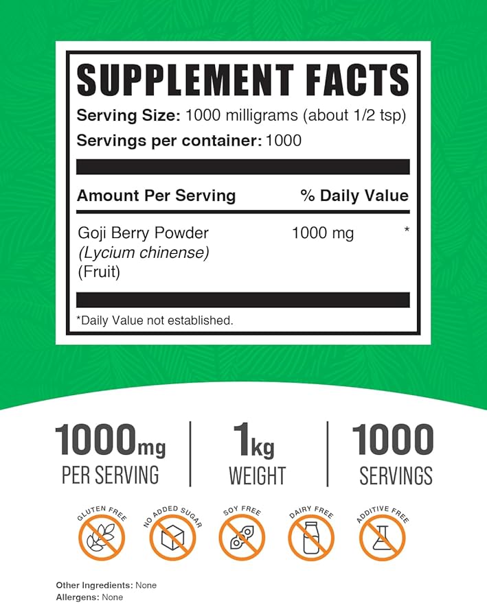 BulkSupplements.com Goji Berry Powder - Goji Berries Supplement, Wolfberry Powder - Vegan & Gluten Free, 1g per Serving, 1kg (2.2 lbs) (Pack of 1)