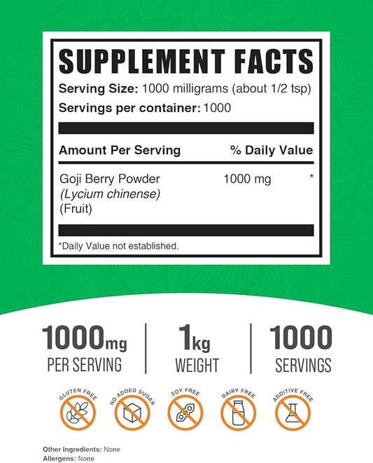 BulkSupplements.com Goji Berry Powder - Goji Berries Supplement, Wolfberry Powder - Vegan & Gluten Free, 1g per Serving, 1kg (2.2 lbs) (Pack of 1)