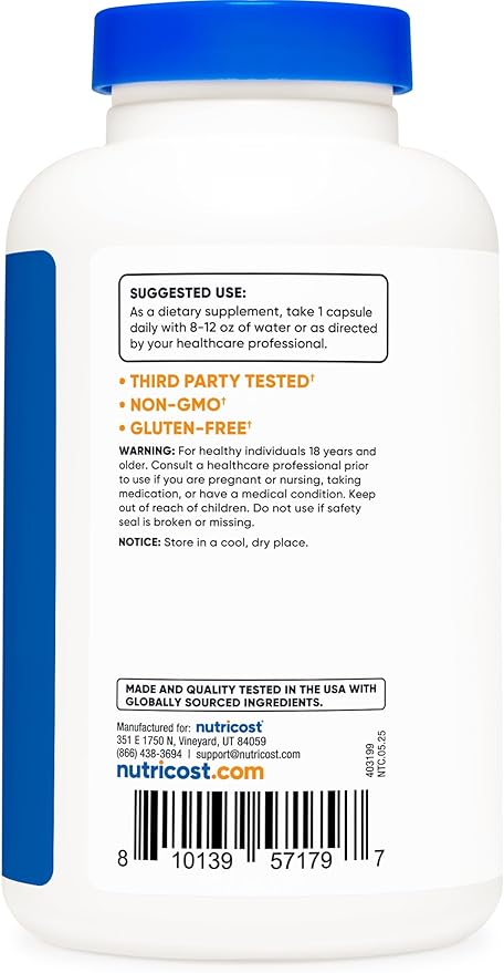 Nutricost L-Arginine L-Ornithine 750mg; 180 Capsules