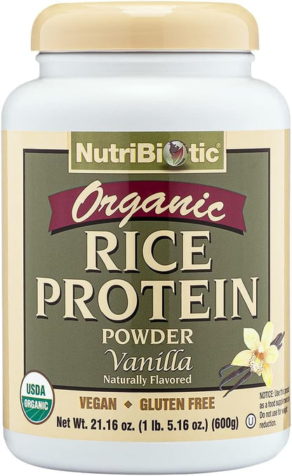 NutriBiotic Certified Organic Rice Protein Vanilla, 1 Lb. 5 Oz | Low Carbohydrate Vegan Protein Powder | Raw, Certified Kosher & Keto Friendly | Made Without Chemicals, GMOs & Gluten | Easy to Digest